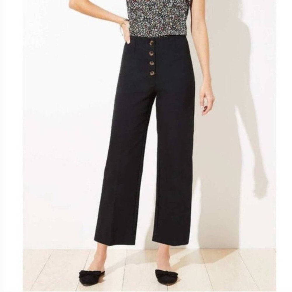 Loft | High Waist Wide Leg Button front Crop Pants
